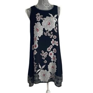 Max‎ Studio Size Small floral midi shift dress. Black, white and red.